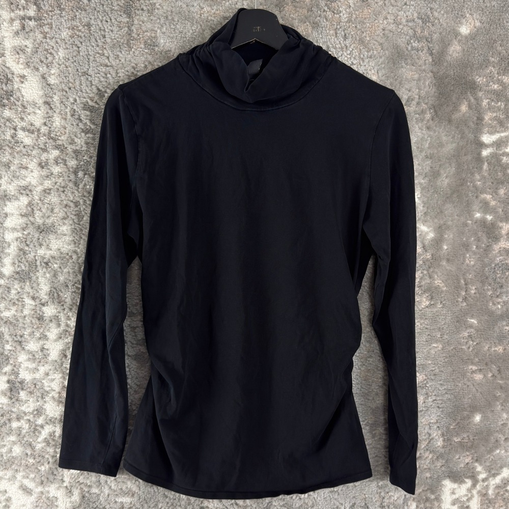 Kenneth Cole Reaction Size L Ruched Cowl Neck Mock Neck‎ Top Black Long Sleeve